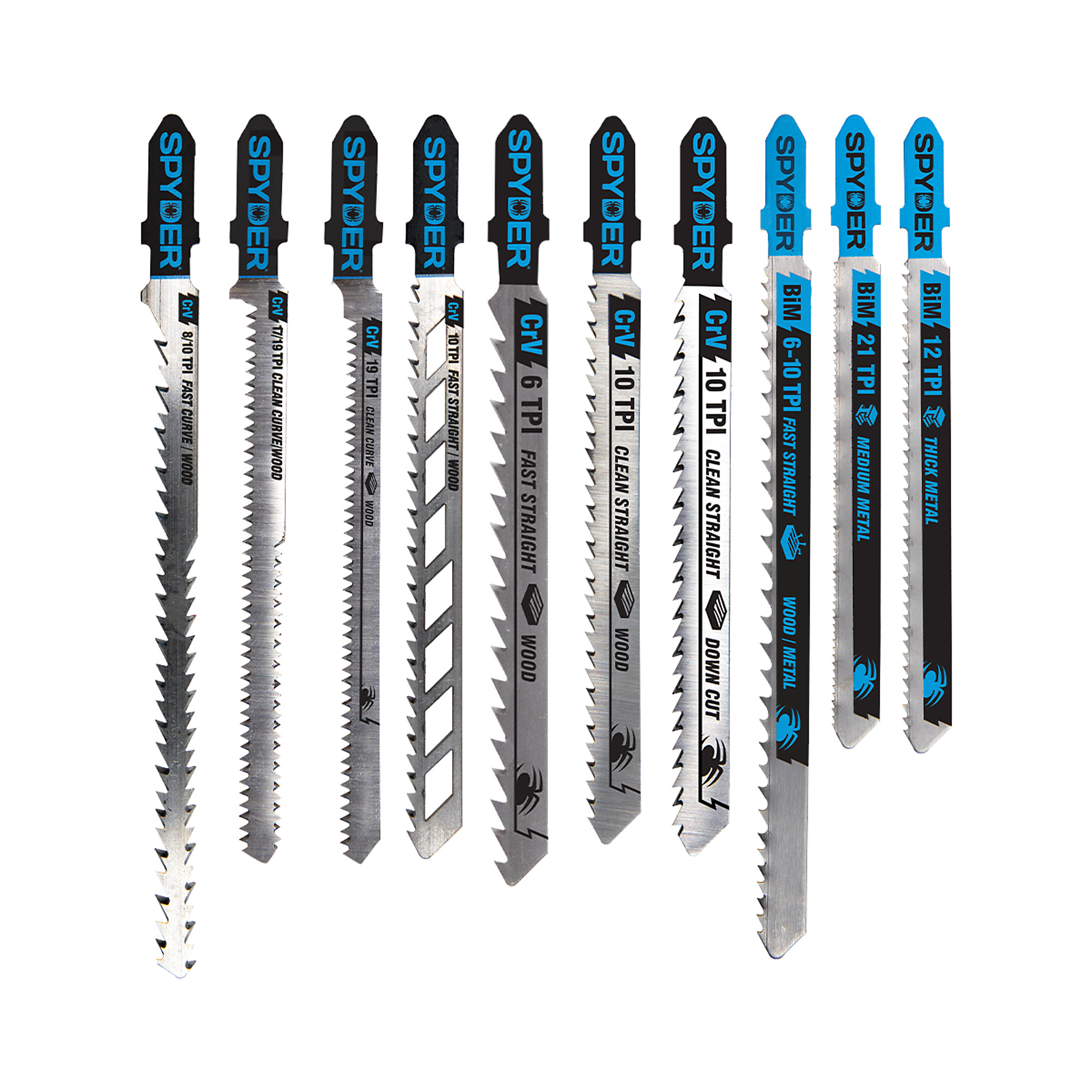 SPYDER Skeleton™, 10Pc Jig Saw Set, Multi-Material Cutting, Blade Length 5 in, Blade Application Multi-Purpose, Blade Material Multiple, Model# 300090